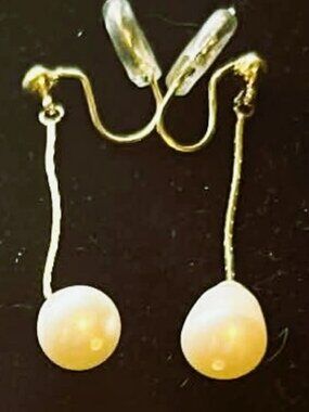 Gold Freshwater Pearl Chain Earrings Handmade Dangle Elegant Gift